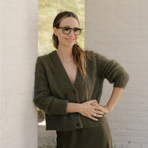 JENNI KAYNE Mohair Boyfriend Cardigan in Olive - S